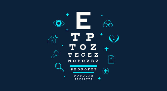 Eye Chart Illustration With Vision Symbols on Blue Background Showing Eye Health Illustration