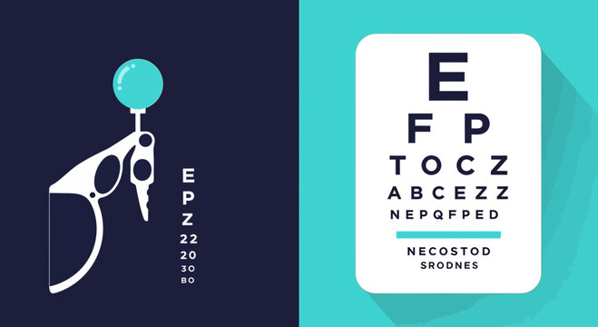 Eye Vision Test Design Depicting Eyeglasses and Visual Acuity Chart Concept