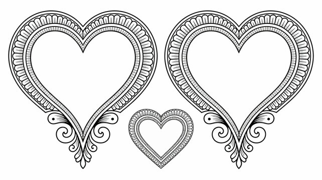 Intricate heart frames and flourishes decorative black and white vector illustration high quality professional detailed modern