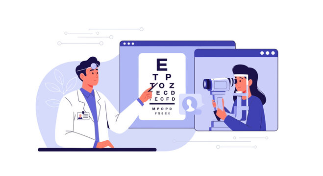 Eye Doctor Examines Patient Vision With Futuristic Visual Diagnostic Technologies