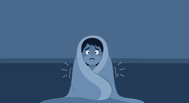 Feeling Cold: A Person Wrapped In a Blanket Depicts Shivering Reactions Deeply