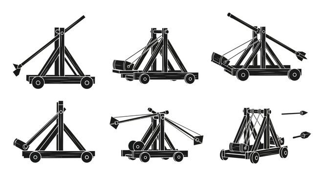 Ancient Siege Weapons Collection: Catapults and Trebuchets Icons