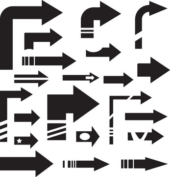 Illustrazione vettoriale di set completo di frecce di tutti i tipi e direzioni: dritte, curve, diagonali e circolari. Ideale per UI, navigazione, infografiche, design e comunicazione visiva.