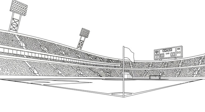 Stadium with empty seats and field.