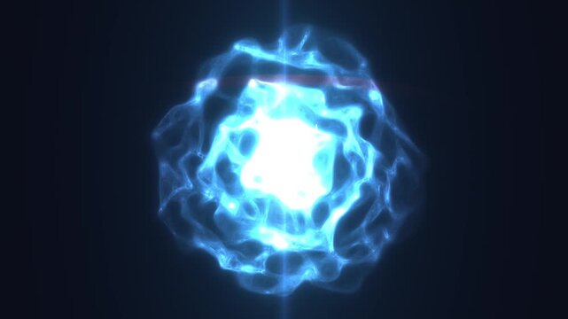 Bright cyan plasma orb with glowing electric core on a dark background