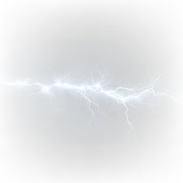 Lightning bolt on a transparent background showing electric discharge and energy lines with no background elements present