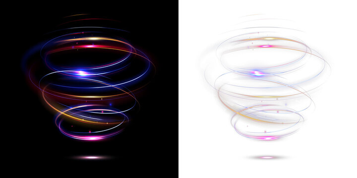 Glowing Colorful Spiral Light Effect Isolated On Black Background
