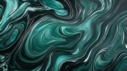 Fototapeta premium Swirling emerald and black fluid marble pattern abstract