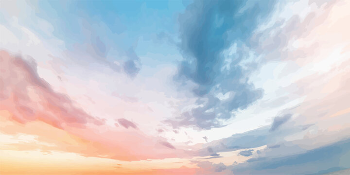 Sky with pink and blue clouds at dusk gradient atmosphere background