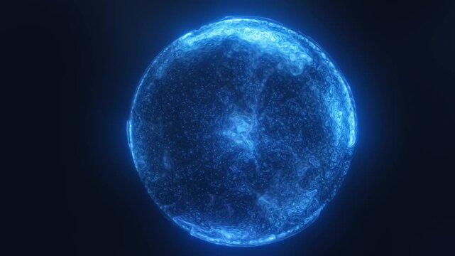 Glowing blue cosmic sphere with swirling plasma texture on a dark background