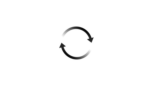 Animation of rotation circle arrows animation on white background. Glowing circular arrows rotation cycle seamless loop animation
