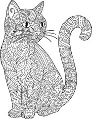 “Intricate Zentangle Cat Coloring Page – Decorative Adult Coloring Book Illustration with Detailed Patterned Cat Design for Relaxation and Creativity”  © Ahamed