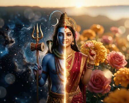Ardhanarishvara Portrait &ndash; Sacred Shiva Parvati Unity