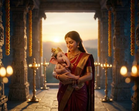 Parvati With Baby Ganesha &ndash; Divine Motherhood