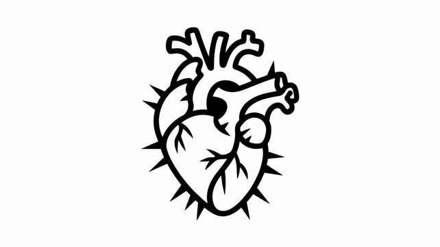 black silhouette of a human heart with thorns isolated on a white background high quality professional