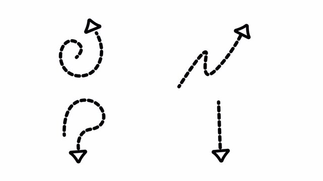 Hand drawn doodle arrow black dashed line animation set motion graphic