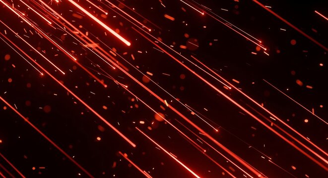 Abstract background with glowing red light trails sparks and diagonal energy lines