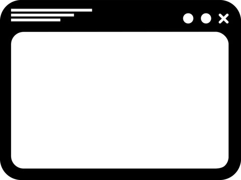 Black web browser window, simple navigation bar with control buttons and text lines, blank interface for website design and software presentation