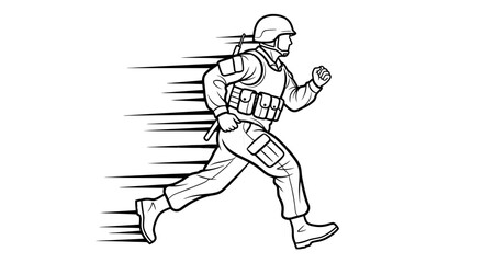 Obraz premium Soldier Running Fast, Military Action, Dynamic Speed Lines Illustration