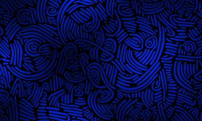 Fototapeta premium Abstract black and blue hand drawn doodle pattern with swirls and lines. energetic visual texture.