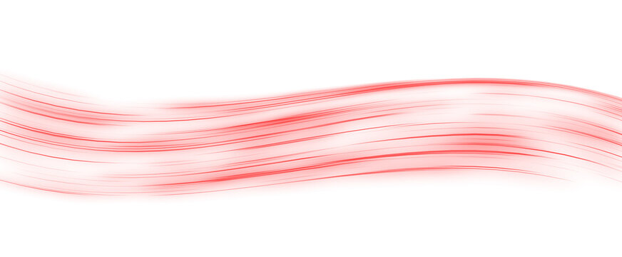Futuristic red light trails with glowing neon effect. Motion blur effect. Curved light streaks. Dynamic light flow or energy trails isolated on transparent background. PNG