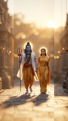 Obraz premium Shiva Parvati Walking – Sacred Temple Journey