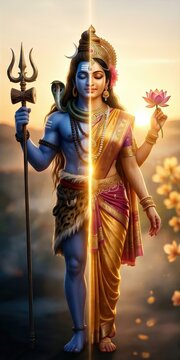 Ardhanarishvara Shiva Parvati &ndash; Divine Union Wallpaper