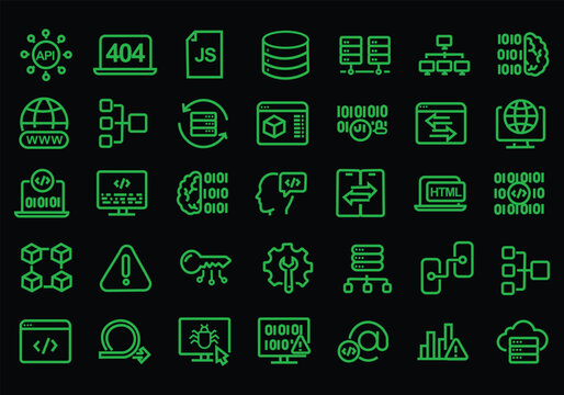 Programming and Coding web icons in line style. Software, development, legal, cloud computing, programmer, data, collection. Vector illustration.
