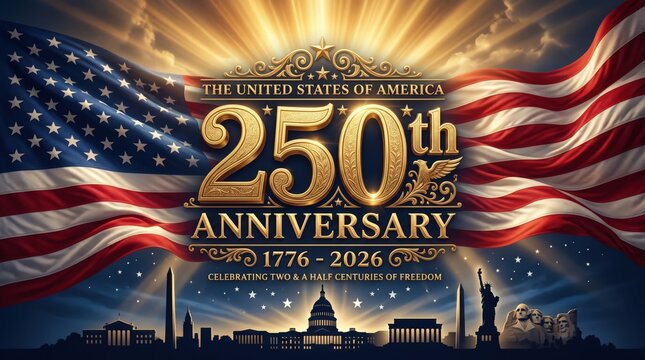 Vibrant golden 250th anniversary usa independence day logo celebrating american heritage.