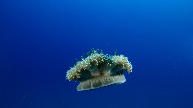 Cassiopea andromeda jellyfish underwater swim mediterranean sea jelly fish