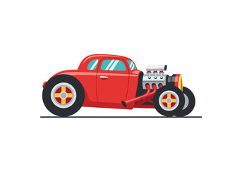 Fototapeta premium Red vintage hot rod muscle car on white background