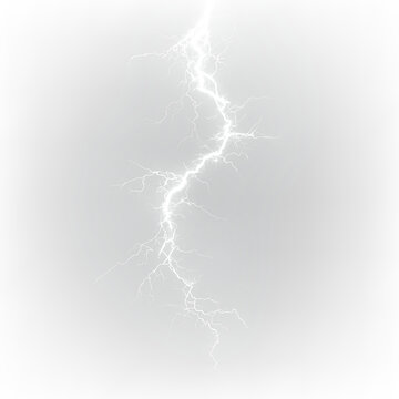 Lightning strike on a transparent background captured during a thunderstorm at night in a forest