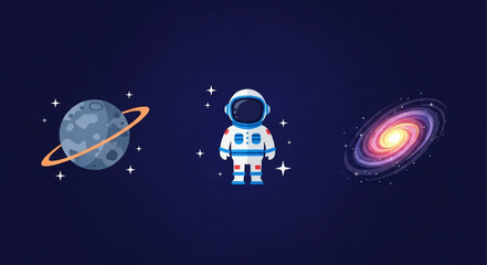 Astronaut and Celestial Bodies in Outer Space. © yanto