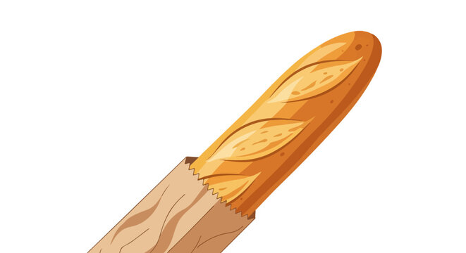 Freshly baked baguette partially wrapped in paper.
