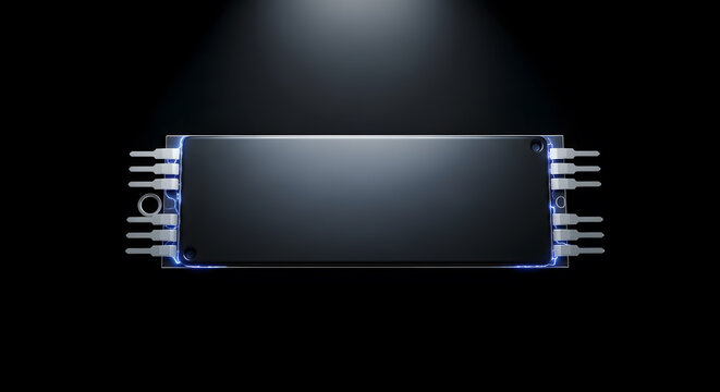 Compact gallium nitride power module isolated on black studio background