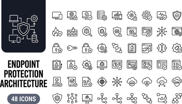 Endpoint Protection Architecture Icon Set with Device Security Malware Detection Firewall and Network Defense Vector Illustration