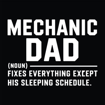 Black and white typographic poster with mechanic dad joke