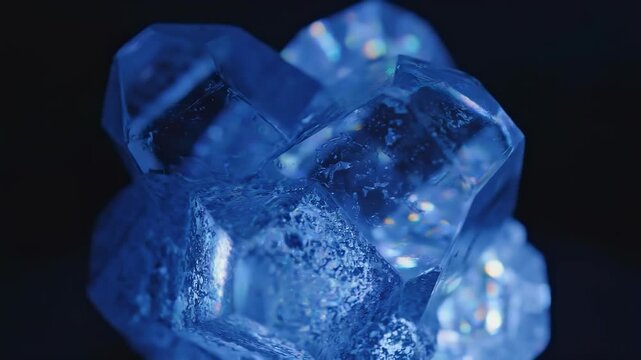 Close-up of a Beautiful Blue Crystal Formation on Black Background.