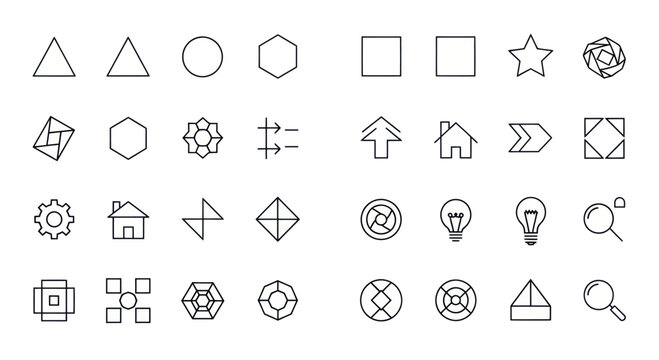 Collection of Simple Geometric Icons and Symbols, Basic Shapes and Concepts