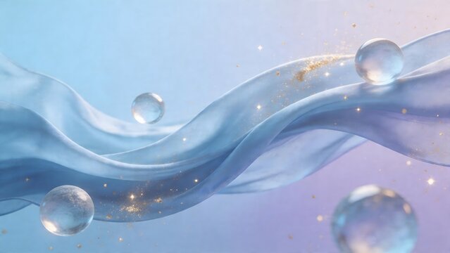 Blue fabric with floating bubbles and sparkles