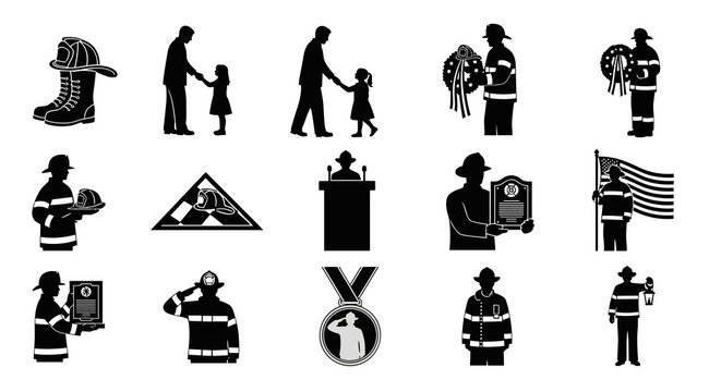 Firefighter award ceremony and memorial silhouette set