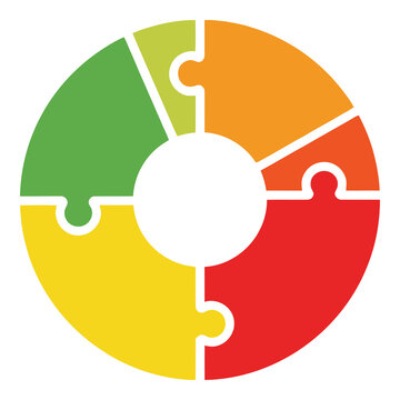 Colorful puzzle pieces in a circle with white background icon