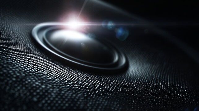 Black speaker displaying audio performance with detailed texture, circular design, and emphasizing sound and vibration concepts