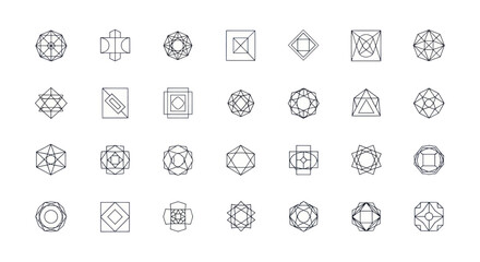 Fototapeta premium Geometric Abstract Icons Set, Minimalist Vector Symbols, Modern Design Elements