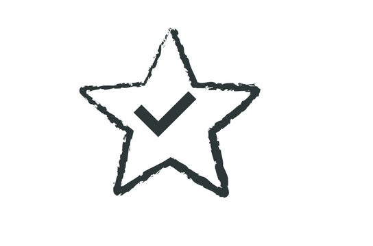 grunge star check mark icon hand drawn rating symbol abstract vector badge design illustration
