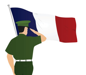 Naklejka premium Soldier saluting France flag. vector
