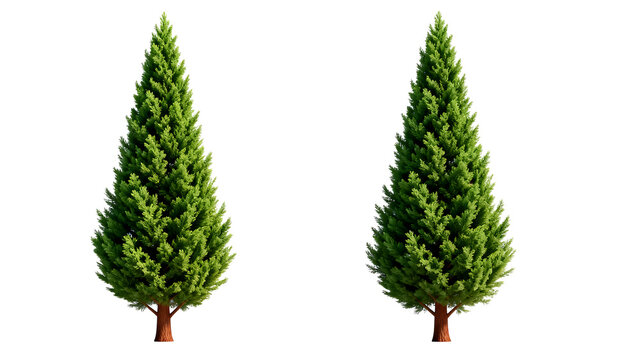 [Transparent Background PNG]Two 3D Rendered Evergreen Pine Trees on White Background
