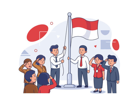 People raising flag illustration symbolizing independence and national pride