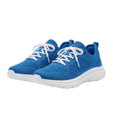 Blue athletic running shoes with white laces