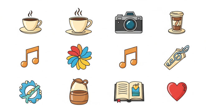 Collection of Icons Representing Hobbies and Interests.